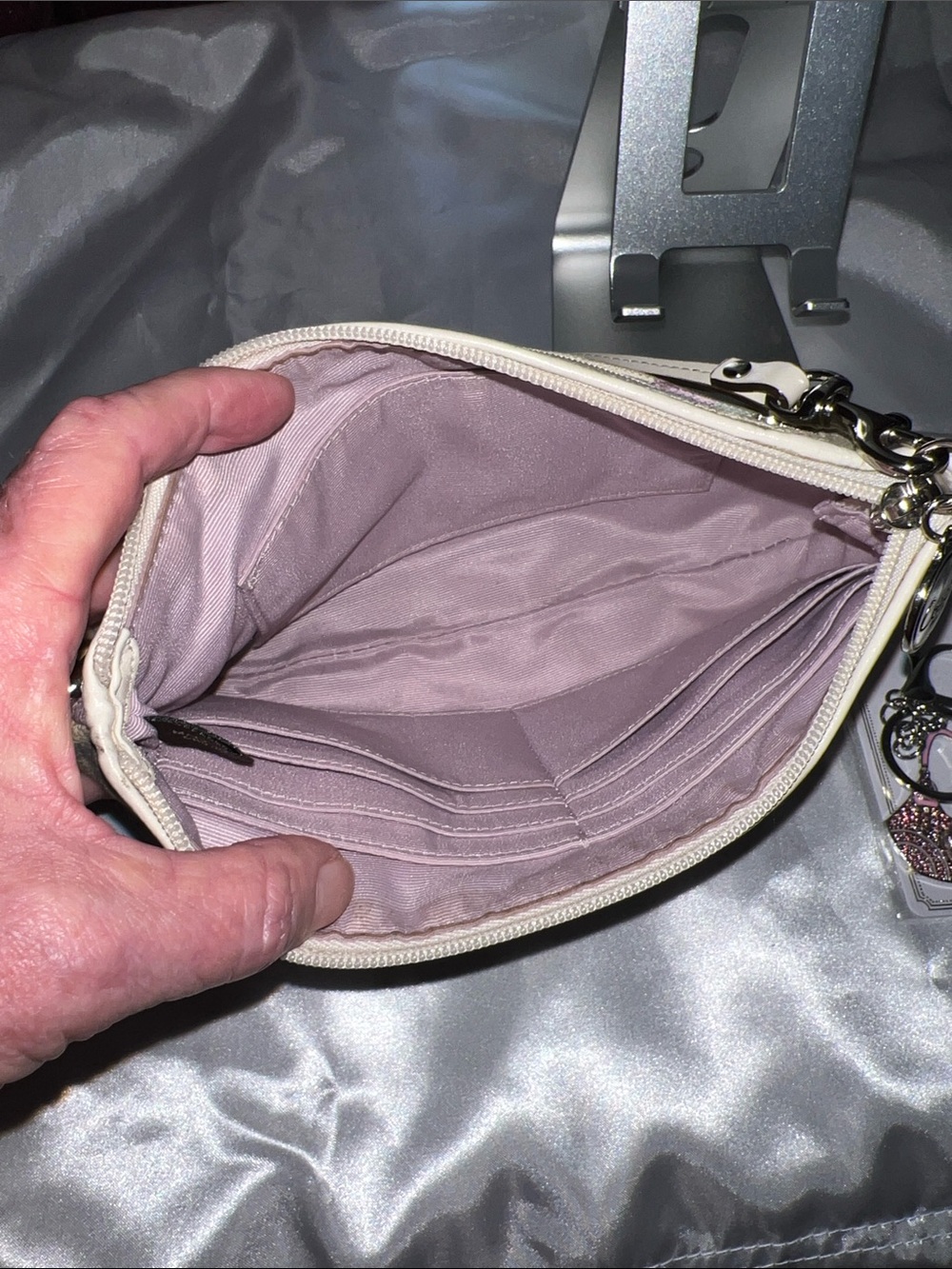 Coach Beige Signature Canvas Wristlet with Pastel Blue and Lavender Accents - Picture 7 of 11